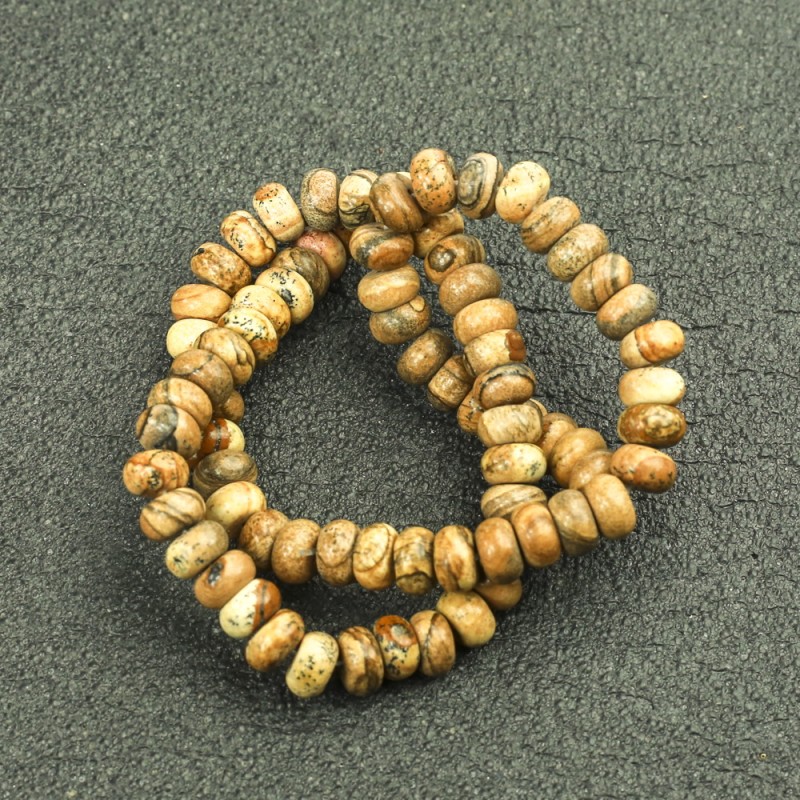 Mărgele pe șnur din jasper peisaj, rondel neted 8x5mm, lungime 40 cm