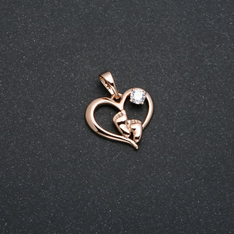 Pandant Xuping placare cu aur 18K – Inimă cu picioare, cu strasuri albe, diametrul 21x17 mm +