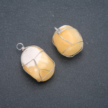 Кулон у сріблястому обплетенні Цитрин, діаметр 30х22мм+