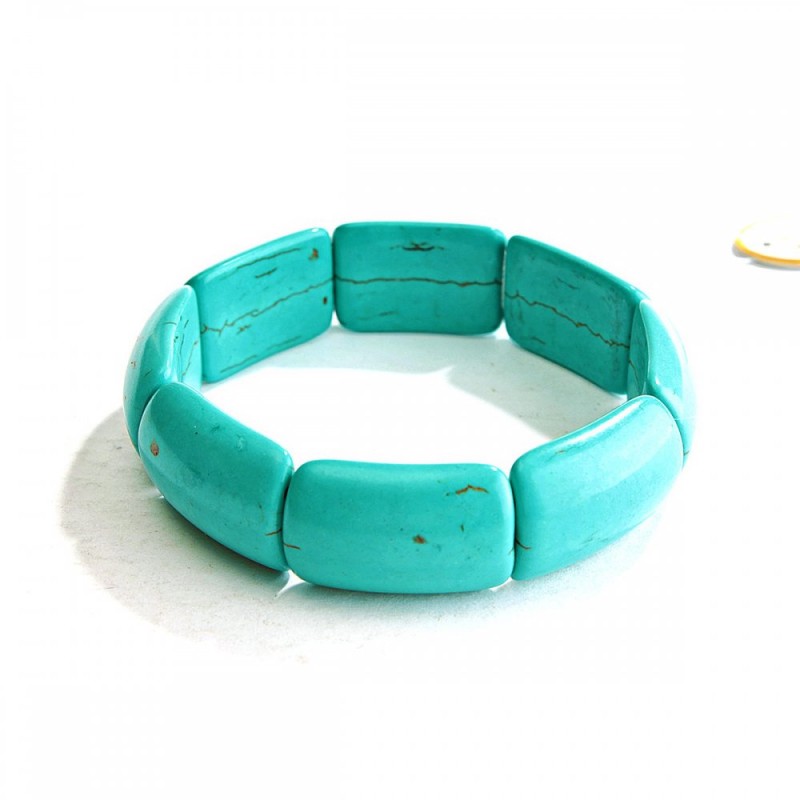 Brățară pe elastic din turcoaz verde cu vene, pietre rectangulare 17×26 mm (+-)