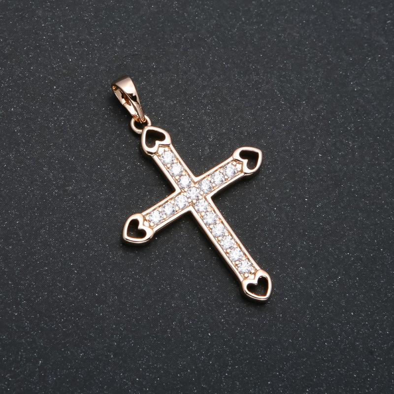 Pandantiv Xuping placare cu aur 18K, Cruce cu cristale albe, diametrul 37x25 mm +