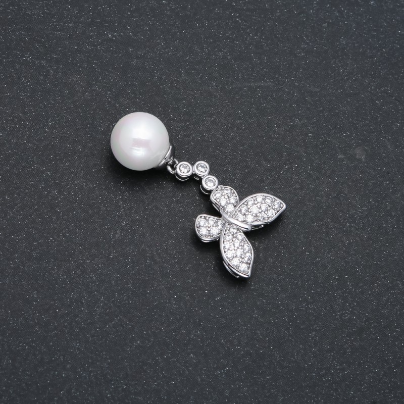 Pandantiv Xuping rodiu cu perlă și cristale albe, diametrul 32×14 mm +