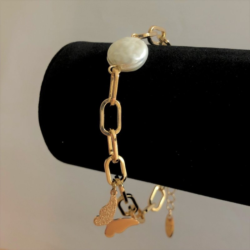 Brățară Xuping placată cu aur 18K, cu perle baroce, lungime 20–22 cm, grosime 7 mm +