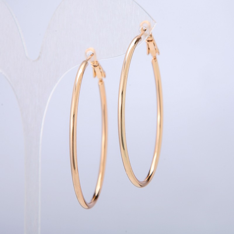 Cercei Xuping în formă de inele, placare cu aur 18K, grosime 2 mm, diametru 65 mm