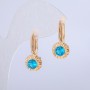 Cercei Xuping cu placare aur 18K, cu cristal albastru, diametrul de 10,5 mm, lungimea de 24 mm