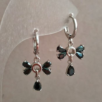 Cercei Xuping rodiu cu cristale negre, diametru 14 mm +/-, grosime 28 mm +/-