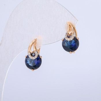 Cercei Xuping placare cu aur 18K cu strasuri albe și cristal albastru, diametrul 15x8 mm +
