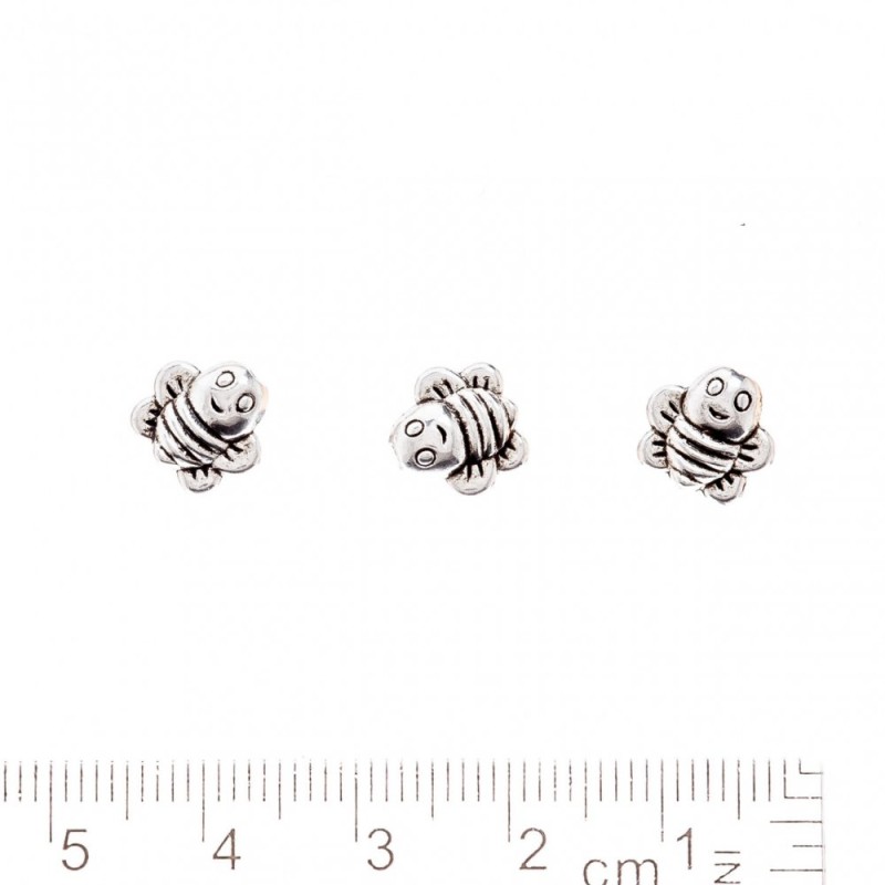 Conector pentru mărgea «Albinuța nebună» 8x9 mm, gaură de 1,5 mm, culoare metalică «argintiu», ambalaj 20 g +/- 31 buc
