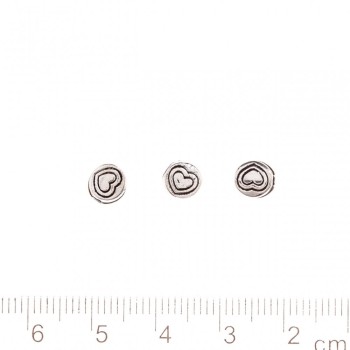 Furnitură pentru mărgele, cu model Inimă, 6x6 mm, gaură Ø 1 mm, culoare metalică argintie, pachet de 20 g, aproximativ 45 bucăți