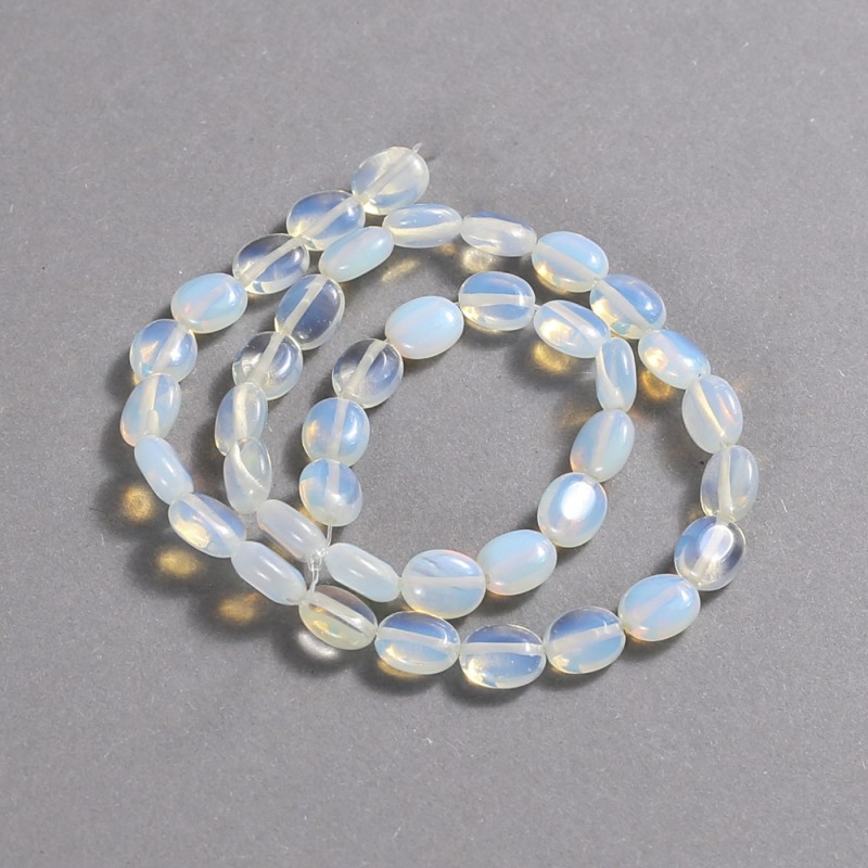 Mărgele pe șnur, piatră lunară sintetică, oval lucios, diametru 10×8 mm, lungime 39 cm + -
