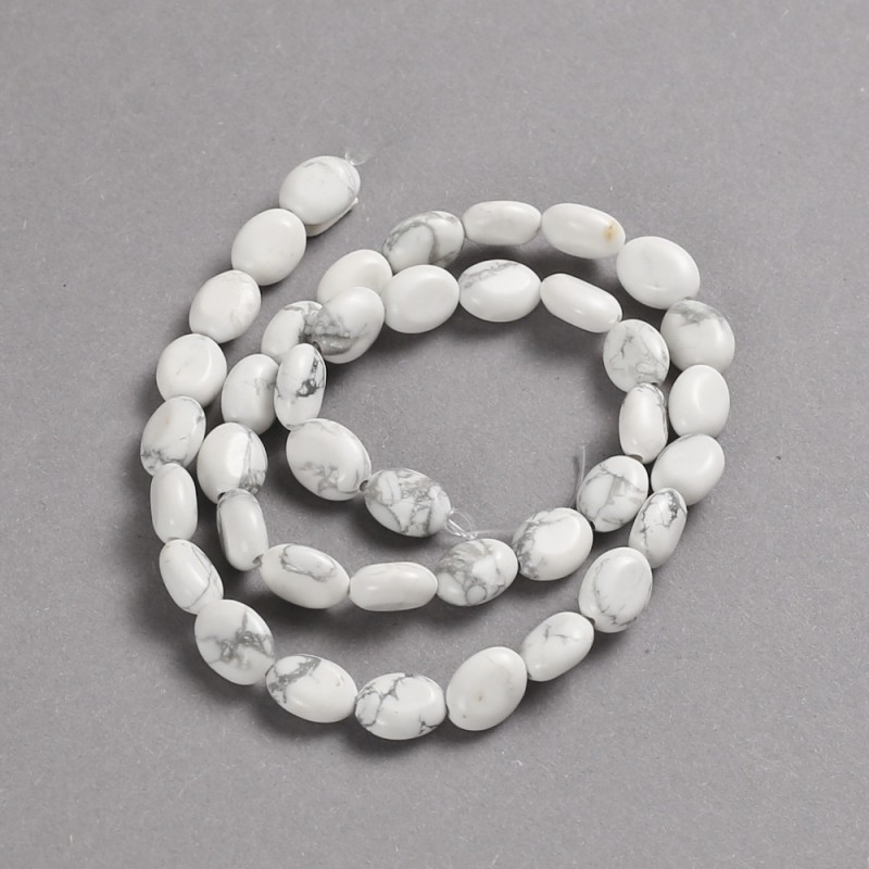 Mărgele pe șnur din piatră naturală Kaholong, formă ovală netedă, diametrul 10x8 mm, lungime 39 cm +