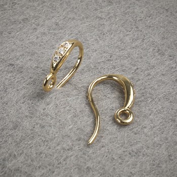 Știfturi pentru cercei cu cristale albe, metal auriu, 14×2,5 mm, pereche