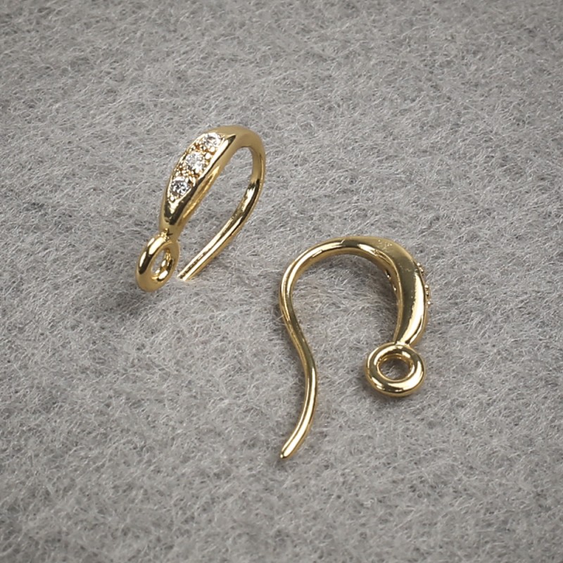 Știfturi pentru cercei cu cristale albe, metal auriu, 14×2,5 mm, pereche