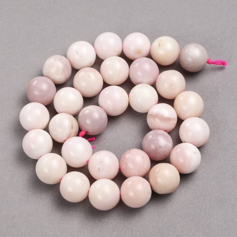 Mărgele pe șnur din piatră naturală opal roz, bilă netedă, diametrul 13 mm, lungime 39 cm
