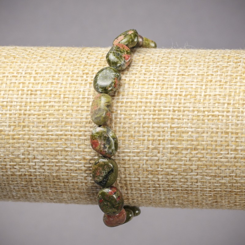 Brățară elastică din piatră naturală: jasper, heliotrop, unakit, oval neted, diametru 10x8 mm, lungime 18 cm