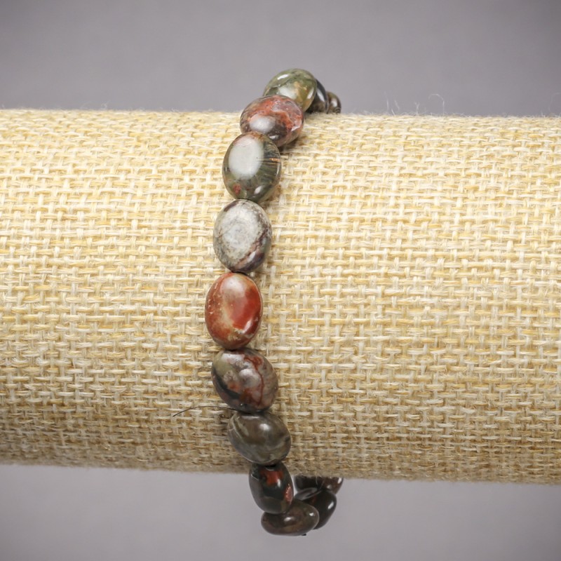 Brățară pe elastic, piatră naturală Jasper Picasso, oval neted, diametrul 10x8 mm, lungime 18 cm