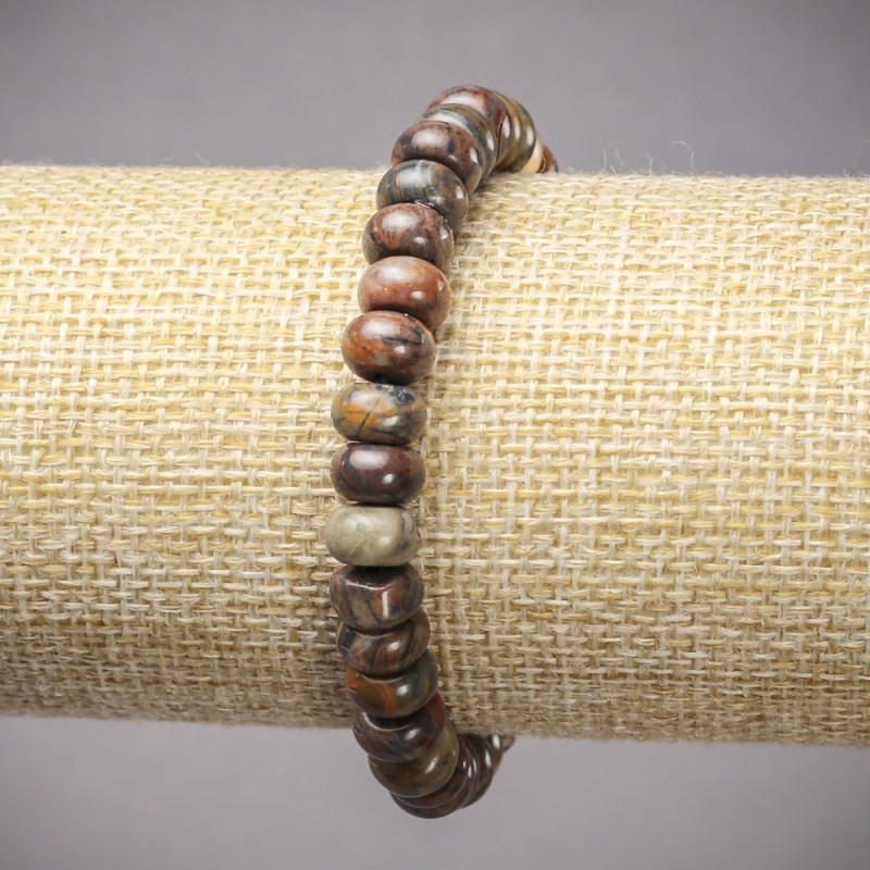 Brățară elastică din jasper Picasso, rondel neted, diametrul 8×5 mm, lungime 18 cm