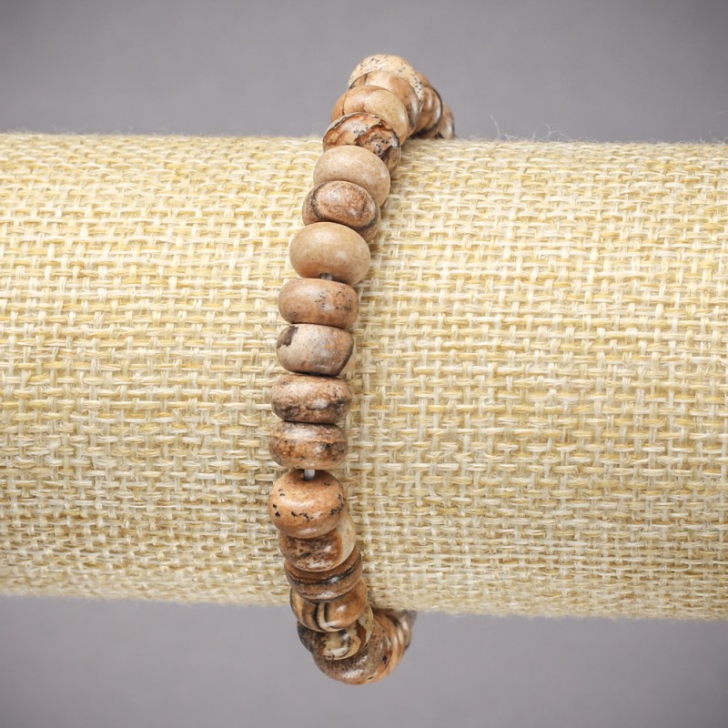 Brățară pe elastic din piatră naturală jasper peisaj, rondelle netede, diametrul 8×5 mm, lungime 18 cm+