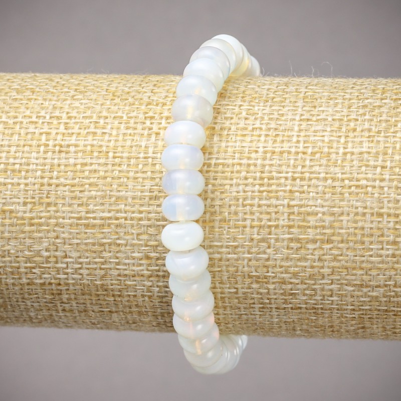 Brățară pe elastic cu piatră lunii sintetică, rondel net, diametrul 8×5 mm, lungime 18 cm ±