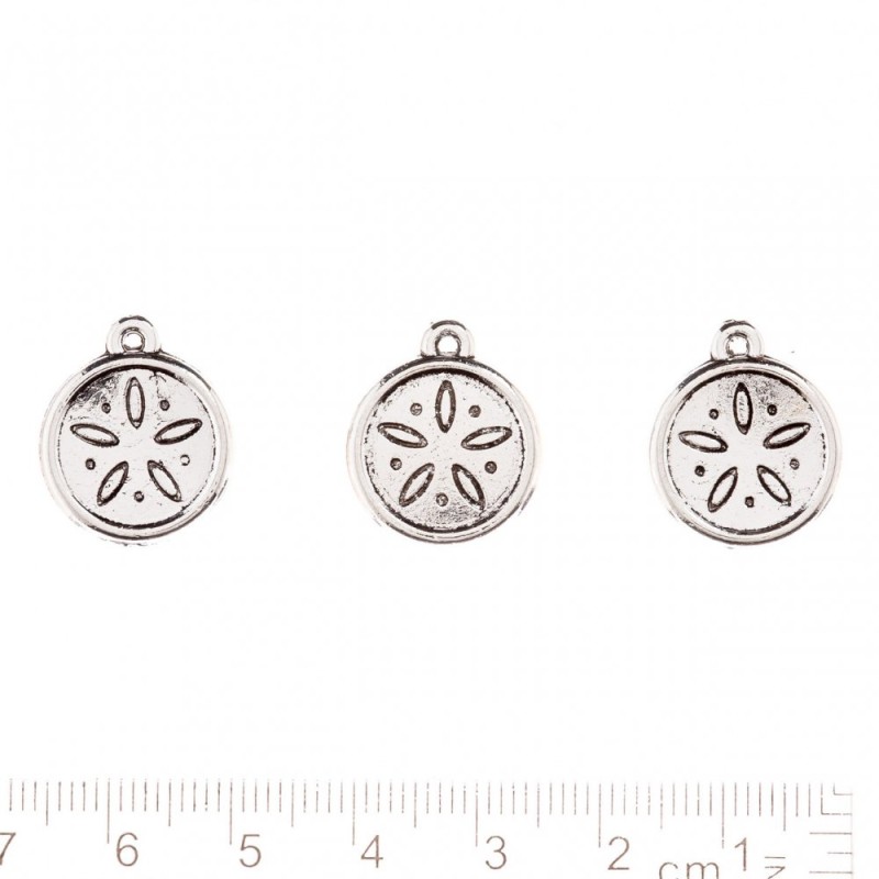 Furnitură pentru pandantiv «Medalion ornament Petale» culoare metalică argintie, greutate 20 g ± 8 buc