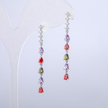 Cercei Xuping – cercei cu știft rodiu, cu strasuri albe și cristale, lungime 42 mm +