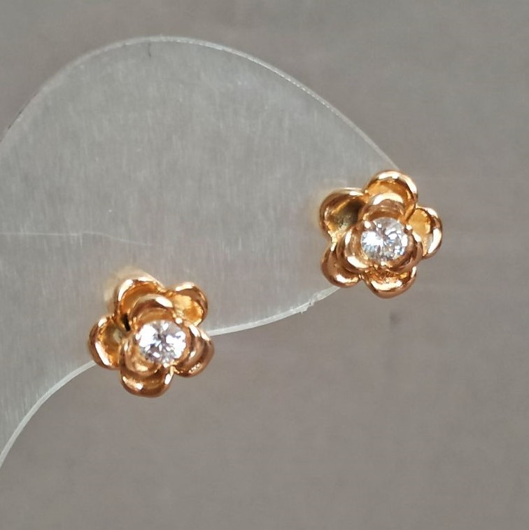 Cercei Xuping «Trandafiri» cu știft, placare cu aur 18K, cu cristale albe, diametrul 10 mm +