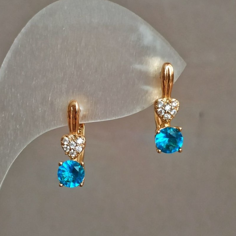 Cercei Xuping placare cu aur 18K cu cristale albe și cristal albastru, diametrul 16x5 mm +