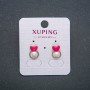 Cercei Xuping cu inimă, cercei cu știft, placare cu aur 18K, email roz și mărgele albe, diametrul 12×8 mm +