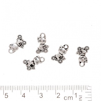 Pandantiv pentru bijuterii «Hello Kitty pe bicicletă» 12x7 mm, finisaj argintiu, pachet de 20 g, +/- 37 bucăți, culoare metalică: argintiu