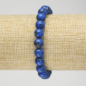 Brățară pe elastic din jasper imperial albastru (presat), mărgea netedă, diametrul de 8 mm