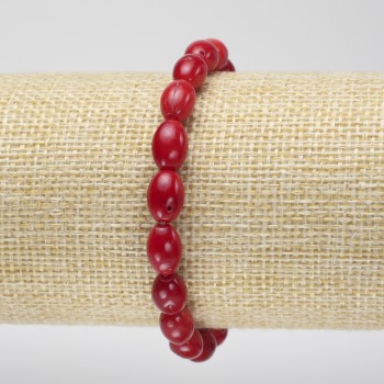 Brățară din coral natural, mărgele ovale de 11x6 mm, lungime 18 cm +/- (elastic)