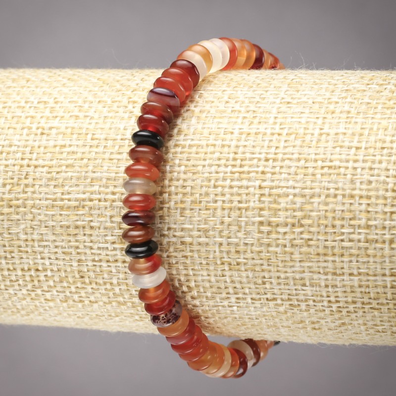 Brățară pe elastic din piatră naturală carneol, rondel neted, diametrul 6x3 mm+