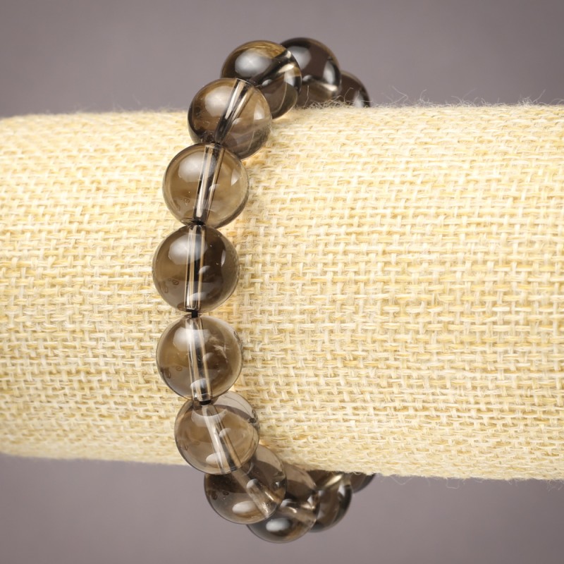 Brățară elastică din topaz fumuriu natural, bile netede, diametrul 12 mm+