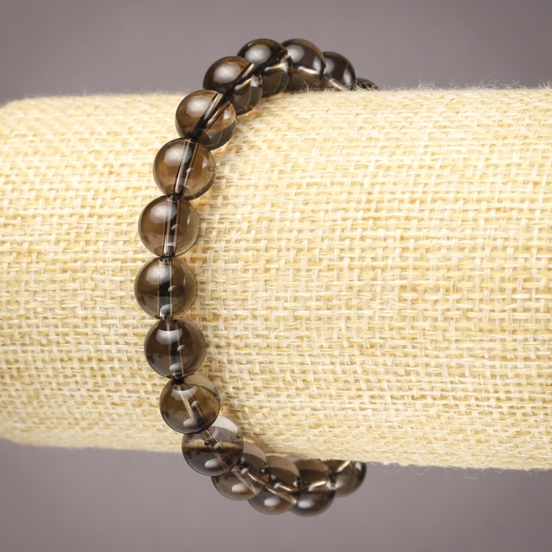 Brățară elastică din topaz fumuriu natural, bilă netedă, diametrul 8 mm+