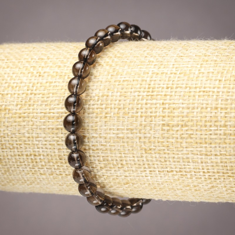 Brățară pe elastic din topaz fumuriu natural, mărgele netede, diametrul de 6 mm+