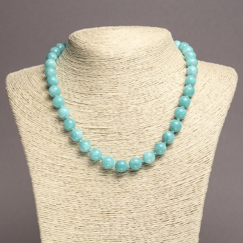 Colier din acvamarin din piatră naturală, bile netede, diametru 10 mm, lungime 45 cm