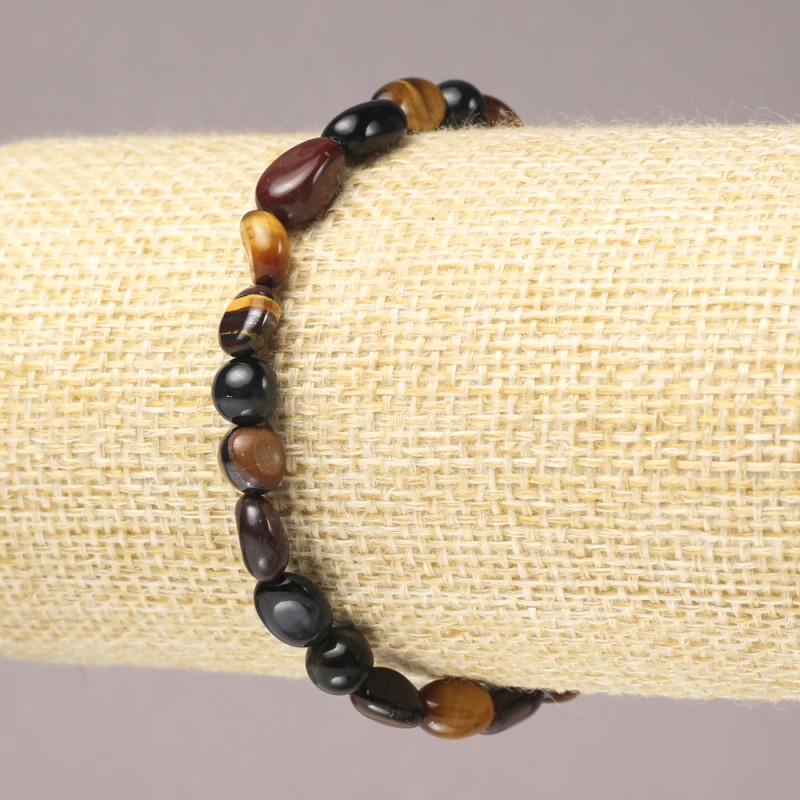Brățară elastică din piatră naturală – ochi de tigru, ochi de bou și ochi de șoim, finisaj ciocănit, diametru 8x6 mm +