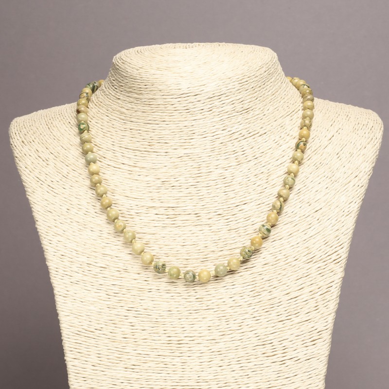 Colier din piatră naturală Jasper galben, mărgele netede, diametrul 6 mm, lungime 45 cm+