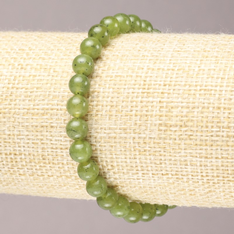 Brățară pe elastic din jadeit canadian, mărgele netede, diametrul de 6,5 mm+