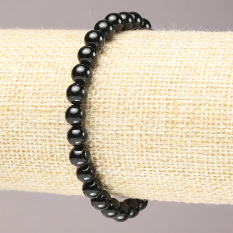 Brățară elastică din piatră naturală, Turmalină neagră, mărgele lucioase, diametru 6 mm+