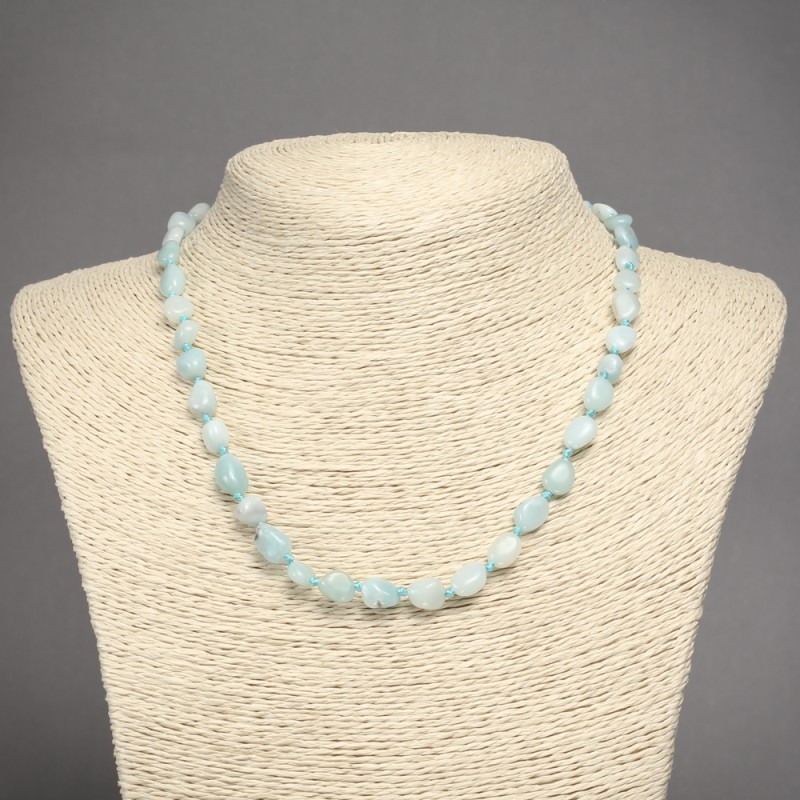 Colier din piatră naturală Larimar, mărgele rotunjite, diametrul 9×7 mm, lungime 45 cm
