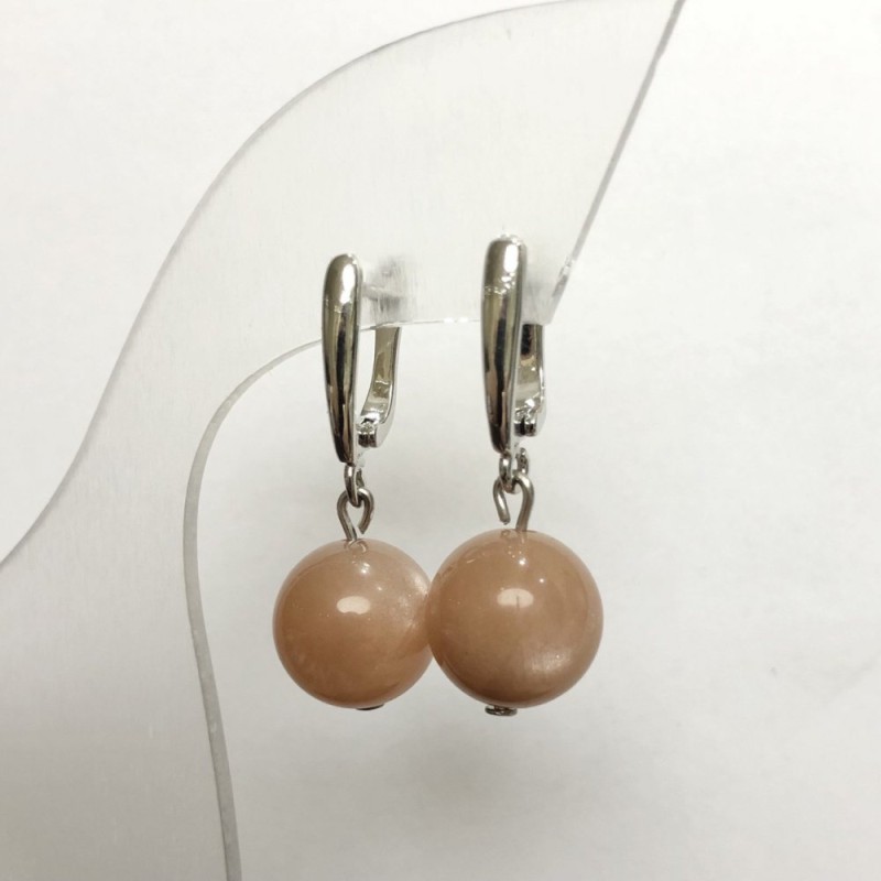 Cercei din piatră naturală – selenit, bilă netedă, diametrul 12 mm, lungimea 32 mm