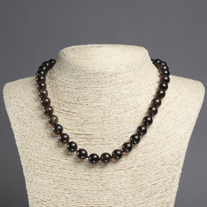 Colier din piatră naturală cu topaz fumuriu, bile netede, diametru aproximativ 10 mm, lungime 45 cm