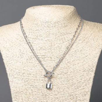 Lănțișor Xuping rodiu cu pandantiv (cu închizătoare), grosime 3 și 1,8 mm, lungime 44 cm +