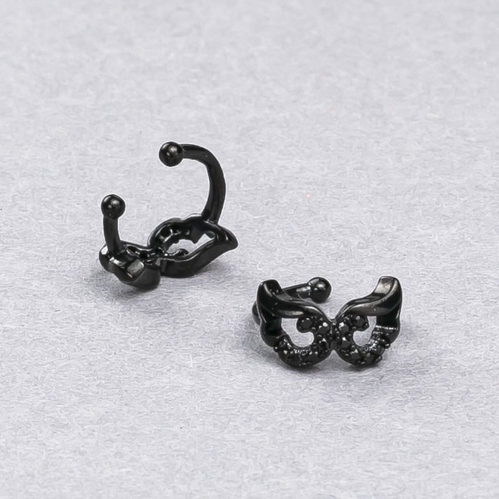 Caf Xuping negru rodiu cu strasuri negre, 6x10 mm +