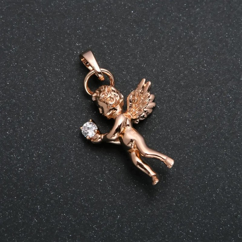 Pandantiv Xuping placare cu aur 18K, Înger cu cristal alb 30x15mm +