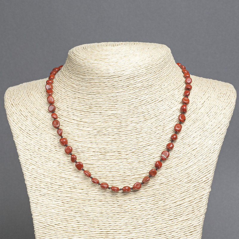 Colier din jasper roșu natural, mărgele lustruite, diametrul 8×6 mm, lungime 45 cm