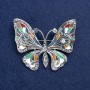 Reducere! Broșă fluture argintiu, din metal, email și strasuri 54×45 mm +