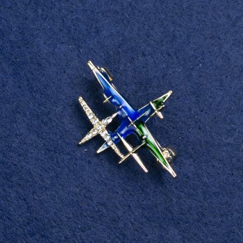 Broșă «Stea» din metal auriu, email și strasuri 38×30 mm +