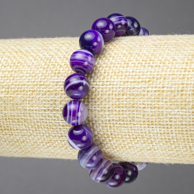Brățară pe elastic din agată violetă, bile lucioase, diametru 10 mm+